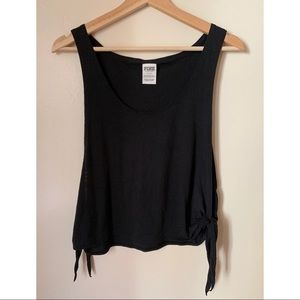 PINK • S • Split Sides Burnout Black Tank Top